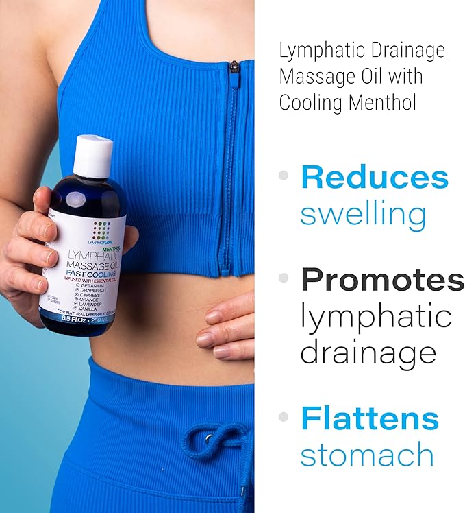 Lymphatic Drainage Massage Oil with Arnica & Coconut Oil, Cooling Menthol for Relief, Post Surgery Recovery & Lipedema, Liposuction, 360 Lipo, BBL, Tummy Tuck, Fibrosis Treatment, 8.5 Oz-Ruum Studio Home
