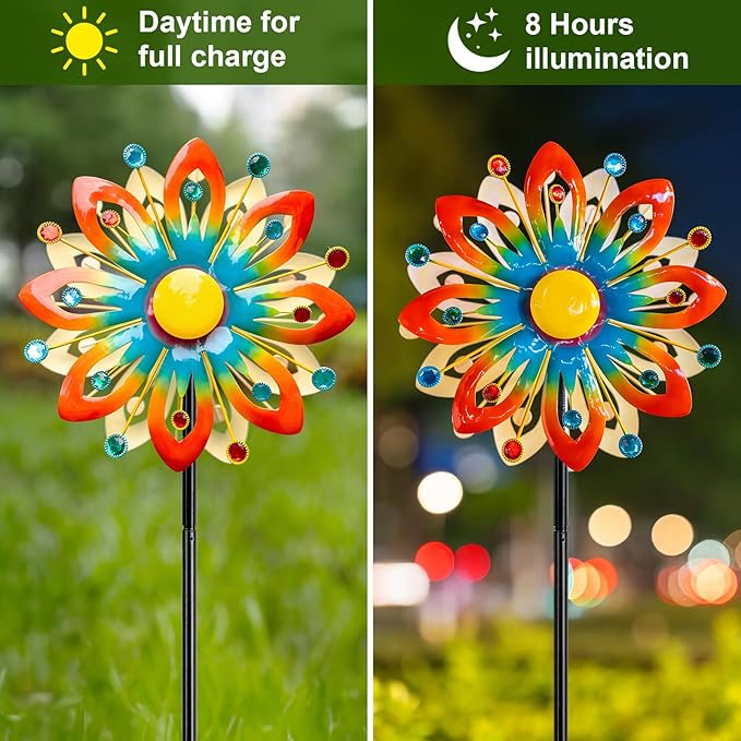 Soalr Wind Spinners -60.63 Inch Outdoor Metal Stake Yard Wind Sculptures, Solar Powered Multi-Color LED Glass Ball with Kinetic Wind Spinner Windmills for Outdoor Lawn & Garden Decoration-Ruum Studio Home