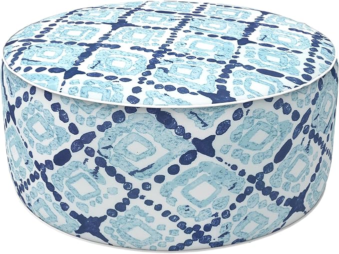 LVTXIII Inflatable Stool Ottoman Footrest with Handle, Decorative Fade-Resistant Foot Stool, Indoor or Outdoor Pouf for Home Garden and Camping Use, 21x21x9, Boho Geometry Blue-Ruum Studio Home