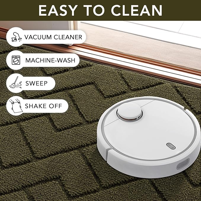 hicorfe Indoor Door Mat,Non Slip Door Mats,32"x48" Front Back Door Mat Rubber Backing,Absorbent Resist Dirt Entrance Inside Floor Mats for Entryway Washable Low-Profile(Oliver Green)-Ruum Studio Home