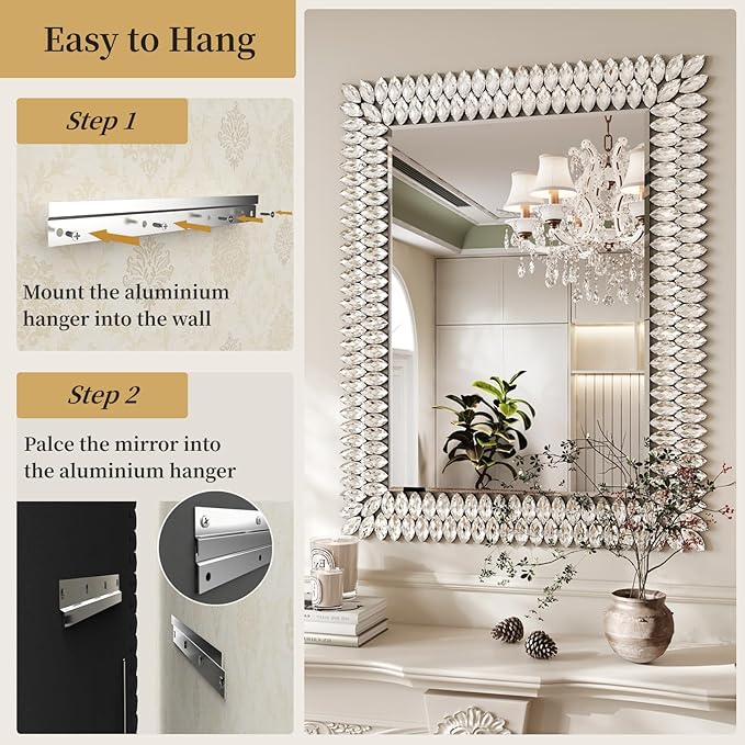 Kelly Miller 30"x40" Jeweled Bathroom Wall Mirror, Large Rectangle Mirror Decorative Mirror Luxury Vanity Mirror with Diamonds for Master Bath Half Bath Living Room Bedroom Fireplace Mantle Entryway-Ruum Studio Home