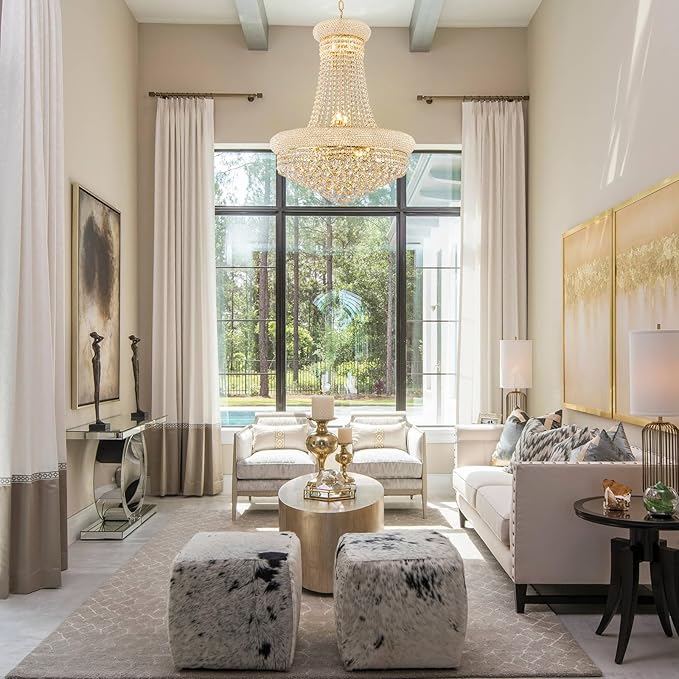 14 - Light Unique Empire Crystal Chandelier with Adjustable Chain for High Ceiling Foyer Entryway Living Room Dining Room Bedroom Gold Finish-Ruum Studio Home