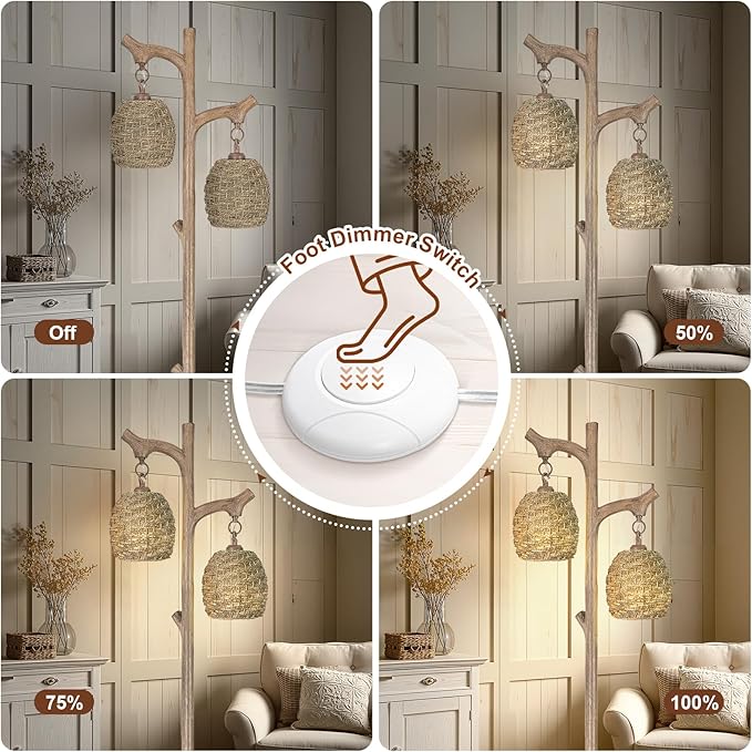 Scenekoy Vintage 68” Tall Floor Lamp with Straw Rope Woven Shade, Retro Resin Standing Lamp Tree Trunk Finish, Dimmable Corner Lamp Stand Up Light with Bulb Prefer for Living Room Bedroom Home Decor-Ruum Studio Home