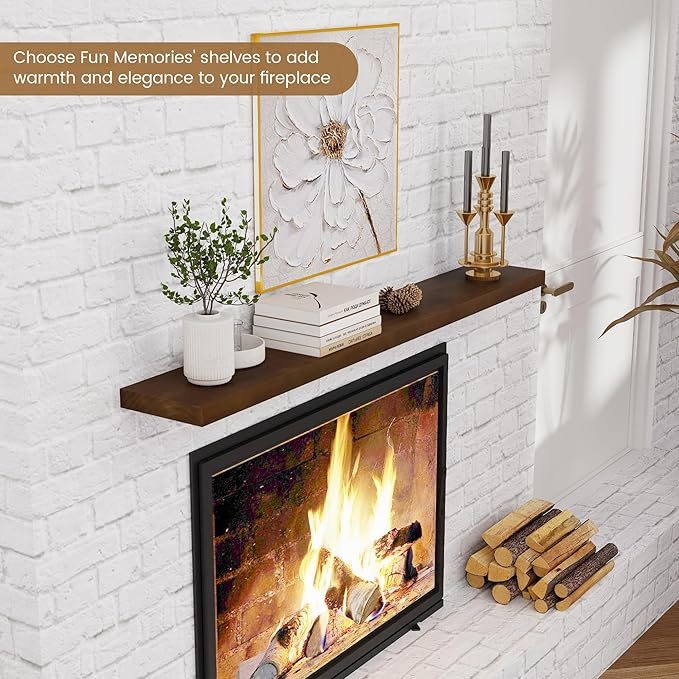 Floating Shelves 55 Inches Long - 8 Inch Deep Rustic Solid Pine Wood for Storage - Farmhouse Wall Mounted for Living Room - Heavy-Duty Metal Bracket - 55" W x 8" D - American Walnut Color-Ruum Studio Home