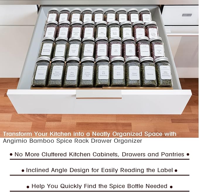 Bamboo Spice Rack Drawer Organizer - 8 Piece Set - 8" or 16" Wide-Ruum Studio Home