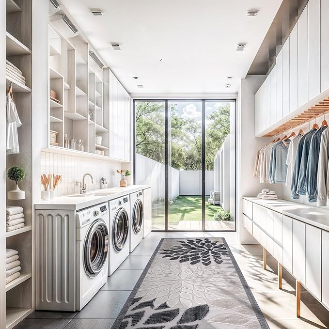 Beverly Rug Outdoor Runner Rug 2x7 Modern Floral Tropical Area Rugs for Indoor and Outdoor Patio Easy to Clean Non Shedding Living Room Porch Garden Washable Outside Carpet (2 x 7 Beige)-Ruum Studio Home