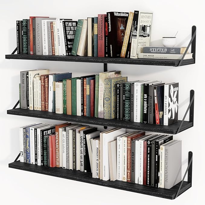 Heimlove 36 Inch Black Floating Bookshelves Set of 3,Heavy Duty Wall Mounted Bookshelves,Bookshelf for Living Room,Bedroom,Kitchen,Laundry Room Storage & Decor-Ruum Studio Home