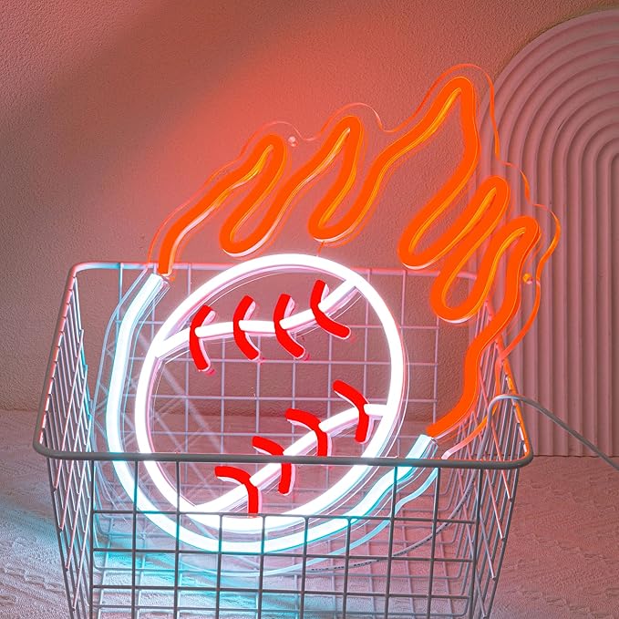 Baseball Neon Sign for Wall Decor Dimmable Baseball On Fire Neon Light Colorful LED Neon Light Sport Neon Signs USB Powered Neon Sign for Bedroom Field Club Man Cave Decoration-Ruum Studio Home