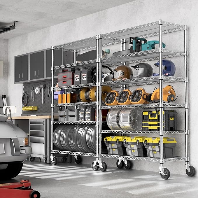 Steel Storage Shelving 6-Tier Utility Shelving Unit with Wheels, Steel Organizer Wire Rack for Home,Kitchen,Office,Garage,17.7" D x 47.2" W x 76.7" H-Ruum Studio Home