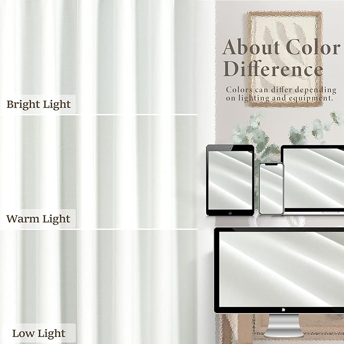 Ivory White Curtains 84 Inch Length 2 Panels for Living Room Curtain for Bedroom Window Total Blackout Off White Drapes 84 Long Boho Farmhouse Linen Black Out Thermal Insulated Curtain Back Tab Pocket-Ruum Studio Home