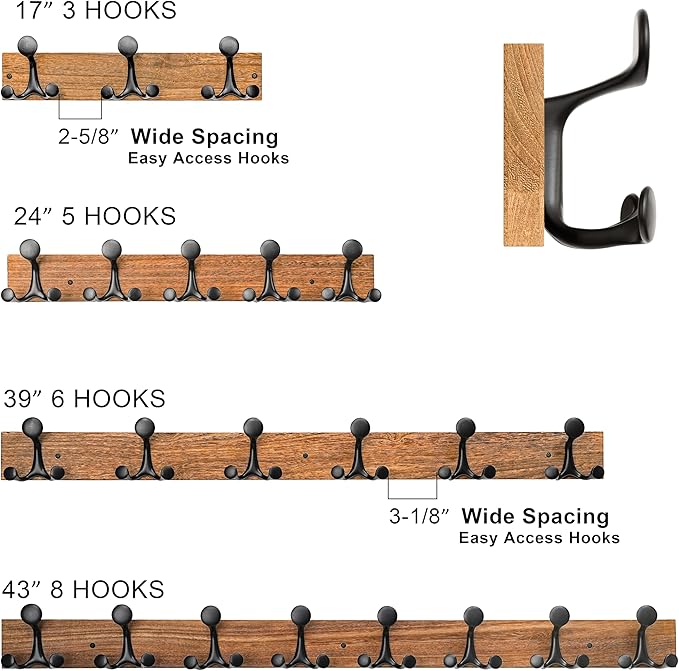 SKOLOO 17-Inch White Wood Coat Rack Wall Mount with 3 Triple Hooks - Ideal for Family Entrances, Classrooms, and Pet Supplies Storage - Perfect Coat Hooks for Wall, Pack of 2-Ruum Studio Home