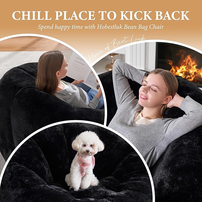Hobestluk Bean Bag Chairs Large Bean Bag Couch for Adults Stuffed Sofa Chair Comfy Giant Bean Bag Chair with Spacious Design for Reading, Playing or Relaxing (Black)-Ruum Studio Home