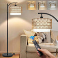 Arc Floor Lamp for Living Room Boho Floor Lamps with Remote Control & with 3 Color Temperatures,Rattan Wicker Standing Lamp Dimmable Tall Floor Lamp for Bedroom Living Room Corner-Ruum Studio Home