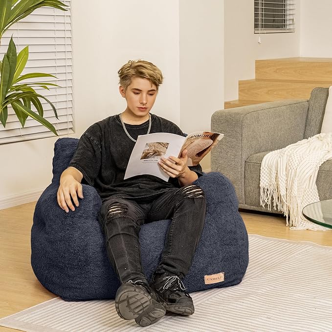 Bean Bag Chair with Filler, Bean Bag Sofa with Tufted Soft Stuffed Filling, Fluffy and Lazy Sofa, Comfy Cozy BeanBag Chairs with Memory Foam for Dorm, Apartment, Living Room (Blue)-Ruum Studio Home