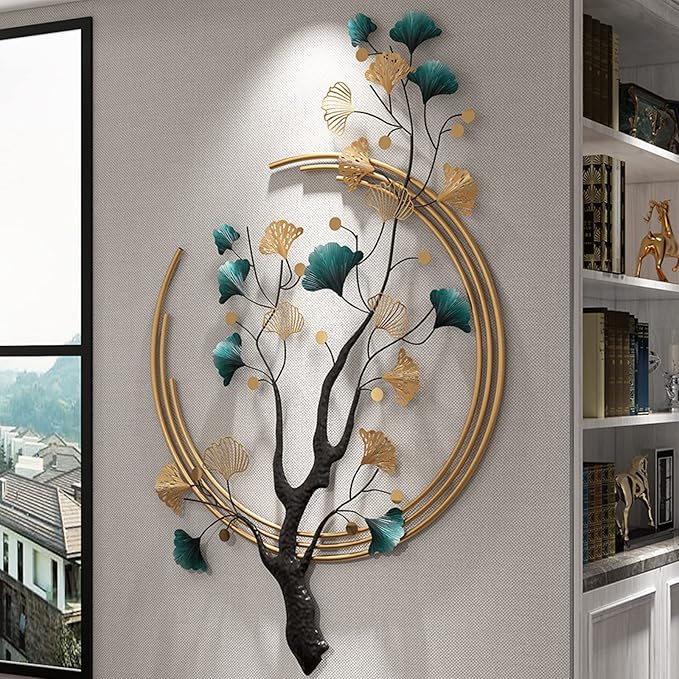 Umbifa Ginkgo Leaf Metal Art Decor 52.7 in * 32.7in 3D Metal Wall Sculpture for Living Room Porch Room Bedroom Modern Art Decor-Ruum Studio Home