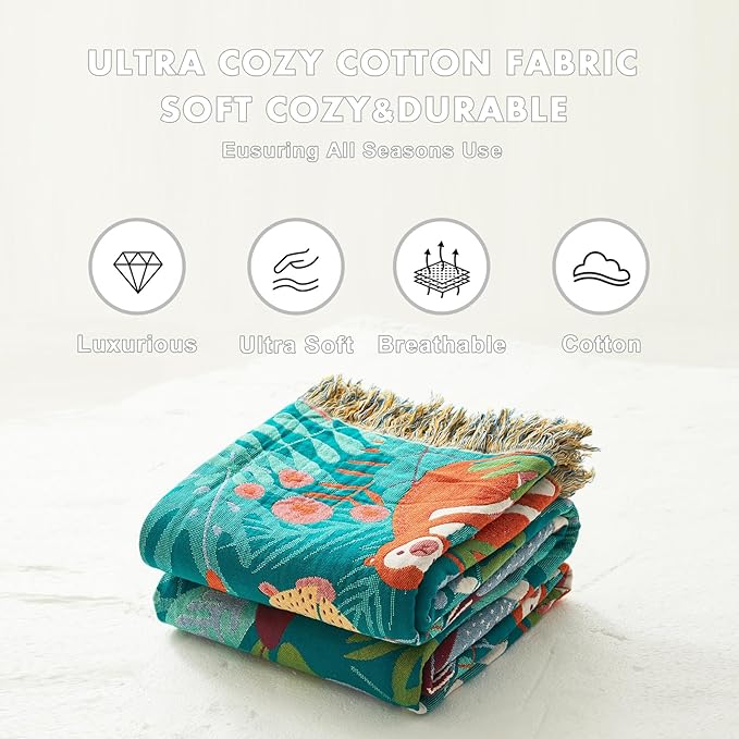 MSGKV Throw Blanket for Couch Bed Cotton Muslin Breathable Animals Twin Size Blanket 60"x80" for All Seasons Lightweight Farmhouse Blankets Home Decor-Ruum Studio Home