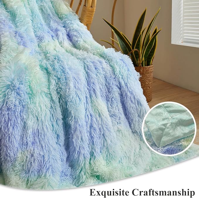 XeGe Plush Faux Fur Rainbow Throw Blanket, Tie Dye 50x60 Shaggy Furry Blanket Throw, Fluffy Microfiber Velvet Couch Blanket, Soft Colorful Fuzzy Lap Blanket for Girls Teens Women Kid Rainbow Blue-Ruum Studio Home