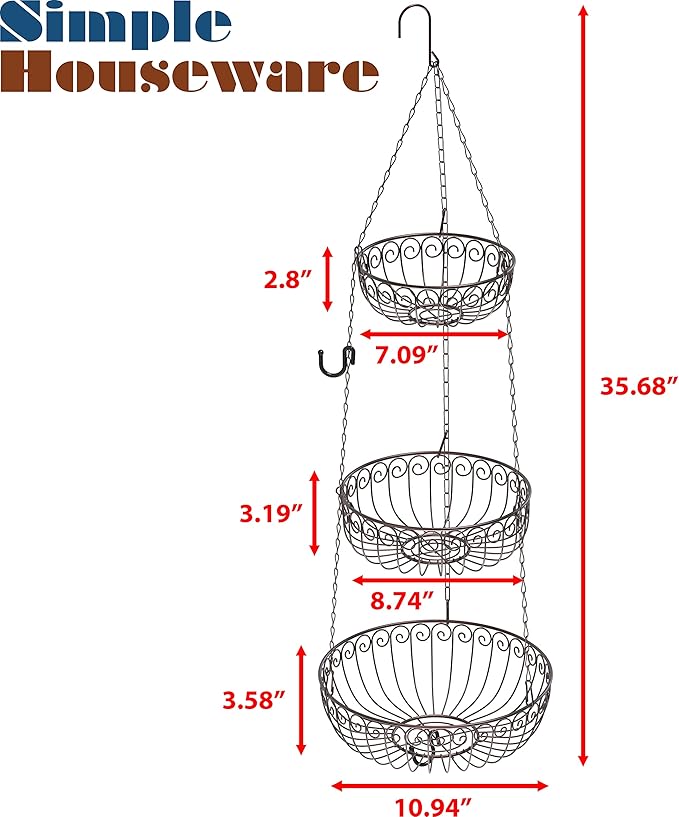Simple Houseware 3-Tier Fruit Hanging Basket, Bronze-Ruum Studio Home