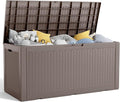 100 Gallon Resin Deck Box, Lockable Patio Outdoor Storage Box for Furniture, Garden Tools and Tools Storage, Waterproof Outside Storage Boxes - Grey-Ruum Studio Home