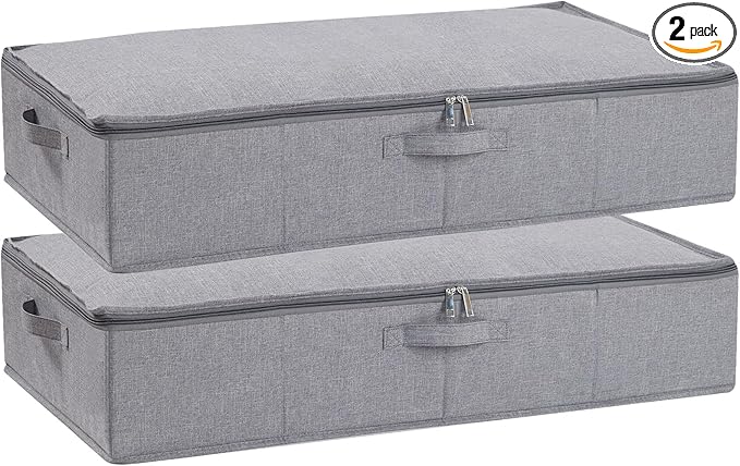 Under the Bed Storage Bins, 31.5 x 15.7 x 5.9 Inch Closet Organizers with Reinforced Handles for Blanket, Sheets, Pillows, Towels, Shoes, Grey, 2 Pack-Ruum Studio Home