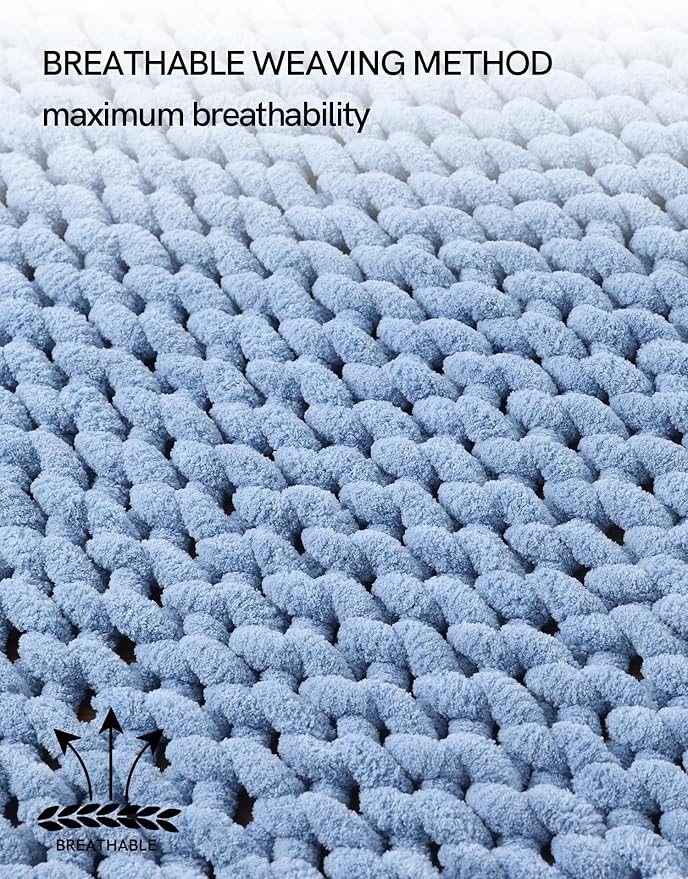 YnM Chunky Throw Blanket, Medium-Weight, Hand Knitted with Chenille Yarn, Skin Friendly, Ventilated and Breathable, Machine Washable, Home Décor Piece for Couch Sofa and Bed (Chambray Blue 50x60 Inch)-Ruum Studio Home