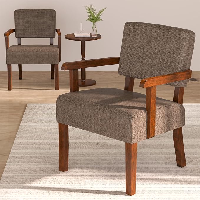 Accent Chair Set of 2 with Table, Living Room Chairs with Soft Seat & Armrests for Living Room Bedroom Reading Room Waiting Room (Brown), (AC01)-Ruum Studio Home
