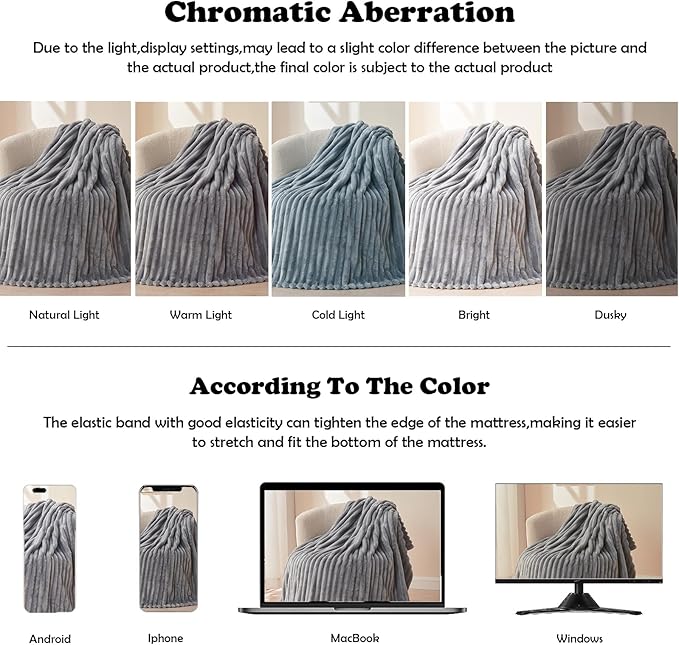NEWCOSPLAY Super Soft Twin Blanket Light Grey Premium Silky Flannel Fleece 3D Ribbed Jacquard Lightweight Bed Blanket All Season Use (Light Grey Ribbed, Twin(60"x80"))-Ruum Studio Home
