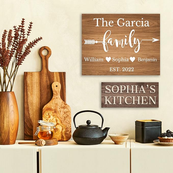 Custom Wood Sign Prsonalized Text Business 3D Home Decor, Personalized Rustic Plaque Board Hanging Wooden Name Sign for Wall Art, Customized Signs Plank Decoration Gifts for Wedding Family Farmhouse Kitchen, Rectangle-Ruum Studio Home