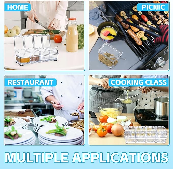 4-Cell Clear Seasoning Rack Spice Box, Storage Container Condiment Jars Acrylic Seasoning Box with Cover and Spoon (Enhanced Version Clear)-Ruum Studio Home