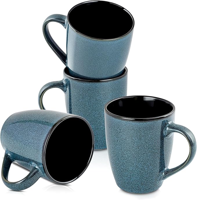 Ceramic Mugs 12oz,Large Ceramic Coffee Cups for Men, Women, Dad, Mom, Modern Coffee Mugs With Handle For Tea,Latte,Cappuccino,Cocoa. (blue 4pack)-Ruum Studio Home