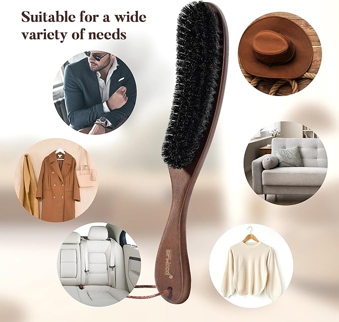 BFWood Clothes Brush - Boar Bristle Lint Brush for Suits, Cashmere, Wool, Velvet, Suede and Pet Hair - Large Black Walnut Wood Handle-Ruum Studio Home