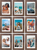 Vittanly 4x6 Picture Frames Set of 9, Shatter Resistant Plexiglass, Display 3.5x5 Pictures with Mat or 4x6 without Mat, Photo Frames for Wall or Tabletop, Engineered Wood, Brown-Ruum Studio Home