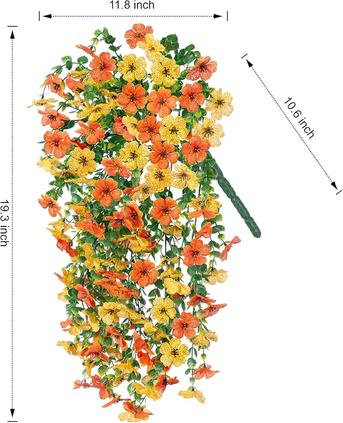 INSPRING Artificial Flowers for Outdoors Fake Mums Hanging Plants Decor, 2Pcs Silk Daisy with Eucalyptus UV Resistant Look Real Trailing Vines for Planter Front Door Patio Yard, OrangeYellow-Ruum Studio Home