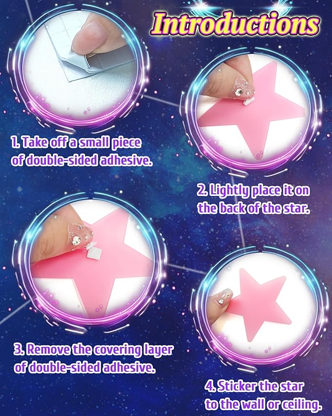 201 Pcs Glow in The Dark Stars Stickers for Ceiling, Pink Toddler Wall Room Decor Gifts, Luminous 3D Glowing Stars Stocking Stuffers for Kids Boys Girls-Ruum Studio Home