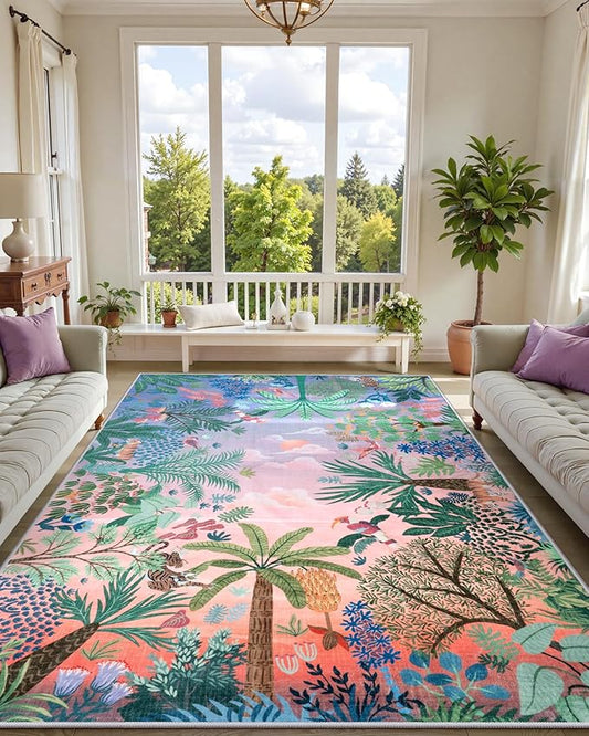 LIVEBOX Jungle Rug 9 x 12 Rug Purple Room Rugs for Bedroom, Soft Washable Area Rugs 9x12 Living Room, Modern Stain Resistant Floor Carpet Play Rugs for Kids Playroom Dining-Ruum Studio Home
