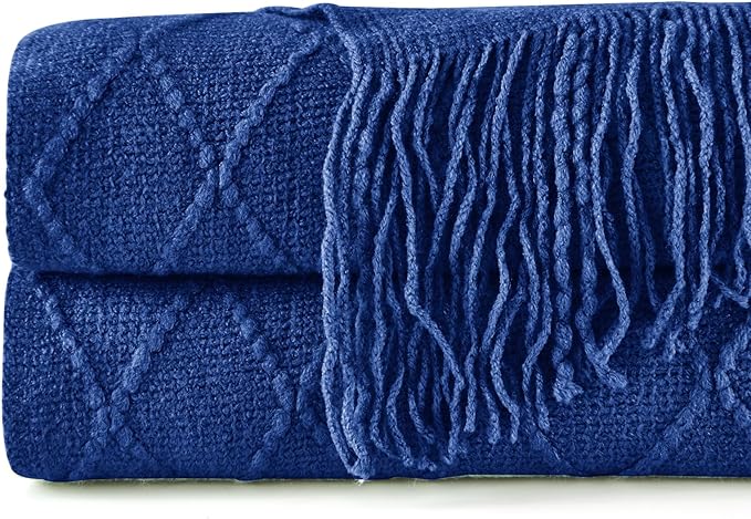 inhand Knit Klein Blue Throw Blanket for Couch, Soft Living Room Home Decor Knitted Twin Size Blanket, Outdoor Lightweight Breathable Summer Blanket, Farmhouse Warm Woven Decorative, 60"x80"-Ruum Studio Home