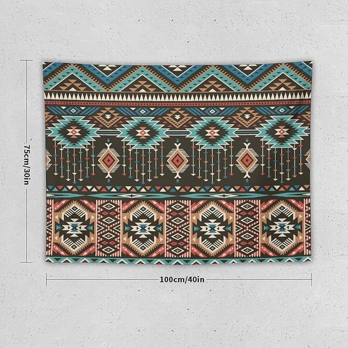 HZOHNAGO Aztec Tapestry Turquoise Blue and Brown and Native American Tribal Pattern Printed Wall Tapestry Wall Hanging for Bedroom Living Room Dorm 40" W x 30" H-Ruum Studio Home