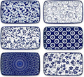 vancasso Selene 8.5 Inch Rectangular Salad Plates Set of 6, Ceramic Salad Plates for Sushi, Dessert, Appetizer, Porcelain Platters for Kitchen Decor, Microwave & Oven Safe, Vintage Blue & White Color-Ruum Studio Home