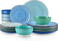 vancasso Bonita Dinnerware Set Blue Stoneware 18 Pieces Service for 4, Handpainted Spirals Pattern Stoneware Plates and Bowls Set-Ruum Studio Home