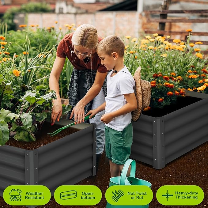 Large Outdoor Planter Boxes Kit Set of 2,6x3x1ft Galvanized Raised Bed Planter with Open-Ended Base Design, Elevated for Outdoor Plants, Durable Raised Bed for Gardening,Green-Ruum Studio Home