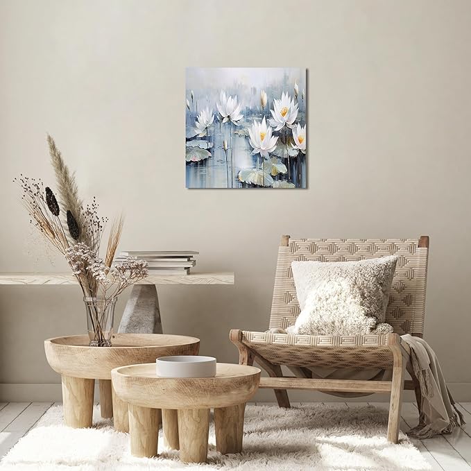 TAIJXAGSG Modern Canvas Wall Art Decor Prints Paintings Wall Decorations White Flowers Artwork for Bedroom Kitchen Office Decor 13"×13" bathroom decor wall-Ruum Studio Home