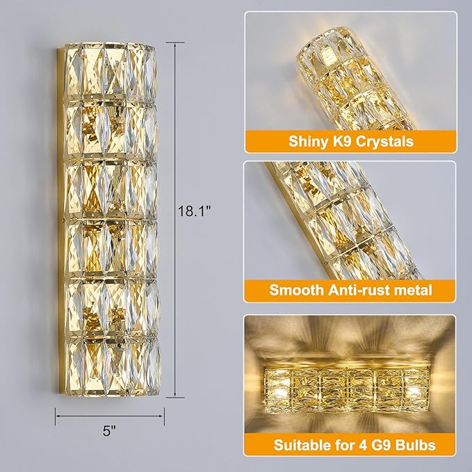 6 Layer Gold Crystal Wall Sconce, Modern Wall Lamp Light Fixture for Bathroom Vanity, Stairway, Kitchen, Living Room, Bedroom, Hallway-Ruum Studio Home