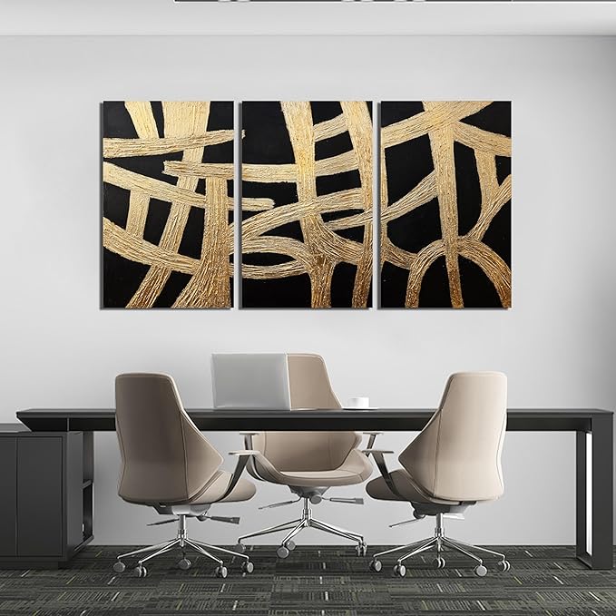 Canvas Wall Art Decor Large Wall Art Pictures for Living Room Black And Gold Wall Art Decor Artwork for Walls Abstract Textured Wall Art Prints Art Work For Room Office Home Wall Decor 24" X 36" *3pcs-Ruum Studio Home