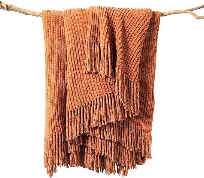 lifein Throw Blanket for Couch, Soft Boho Bed Throw,Cozy Burnt Orange Chenille Knitted Small Spring Lightweight Throw for Spring(Rust,50 * 60")-Ruum Studio Home