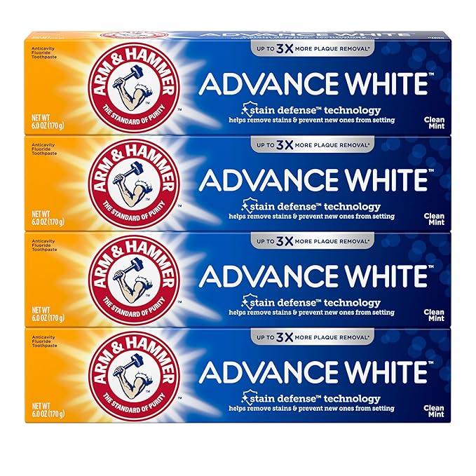 ARM & HAMMER Advance White Toothpaste, Teeth Whitening Baking Soda Toothpaste with Stain Defense Technology and Fluoride, Clean Mint Flavor, 6.0 Oz (4 Pack)-Ruum Studio Home