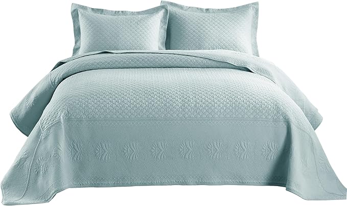 MarCielo 3-Piece 100% Cotton Oversized Bedspread Lightweight Quilt Coverlet Embroidery Farmhouse Bedding Set (TM Mint Green, Oversized Queen (100"x106"))-Ruum Studio Home
