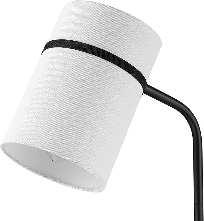 GLOBE Electric 61000145 62" Floor Lamp, Matte Black, White Fabric Shade, in-Line of/Off Foot Switch, 6-Foot Black Cord, Reading Light, Bedroom, Living Room, Home Decor-Ruum Studio Home