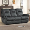 EBELLO Manual Recliner 3 Seat Sofa Couch, Soft Fabric 3 Seater Reclining Couch Chair, Vintage Rivet Mid-Century Design Furniture for Living Room, Meeting Room, Grey-Ruum Studio Home