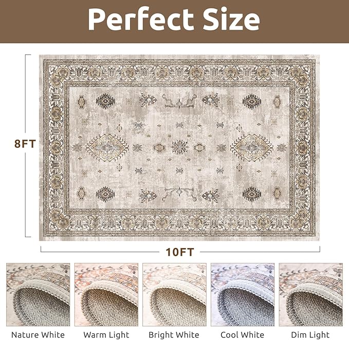 AMOAMI-Vintage Area Rug 8X10 Brown Rugs for Living Room-Soft Living Room Rug Non Slip Rugs for Bedroom Carpet Machine Washable Rug for Dining Room Bedside Office Room Decor-Ruum Studio Home