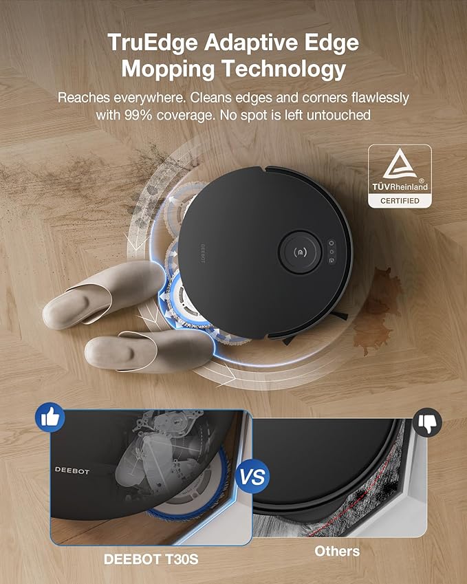 ECOVACS DEEBOT T30S Combo Robot Vacuum and Mop, All in One Cleaning Hub, 11000Pa, ZeroTangle Technology, TruEdge Adaptive Edge, Dual Self-Emptying, Hot Water Washing-Ruum Studio Home